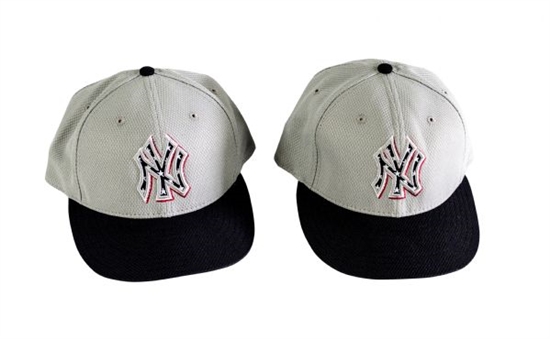 Lot of (2) 2013 4th of July Red, White & Blue Game Worn New York Yankees Hats: David Robertson & Travis Hafner(MLB AUTH)
